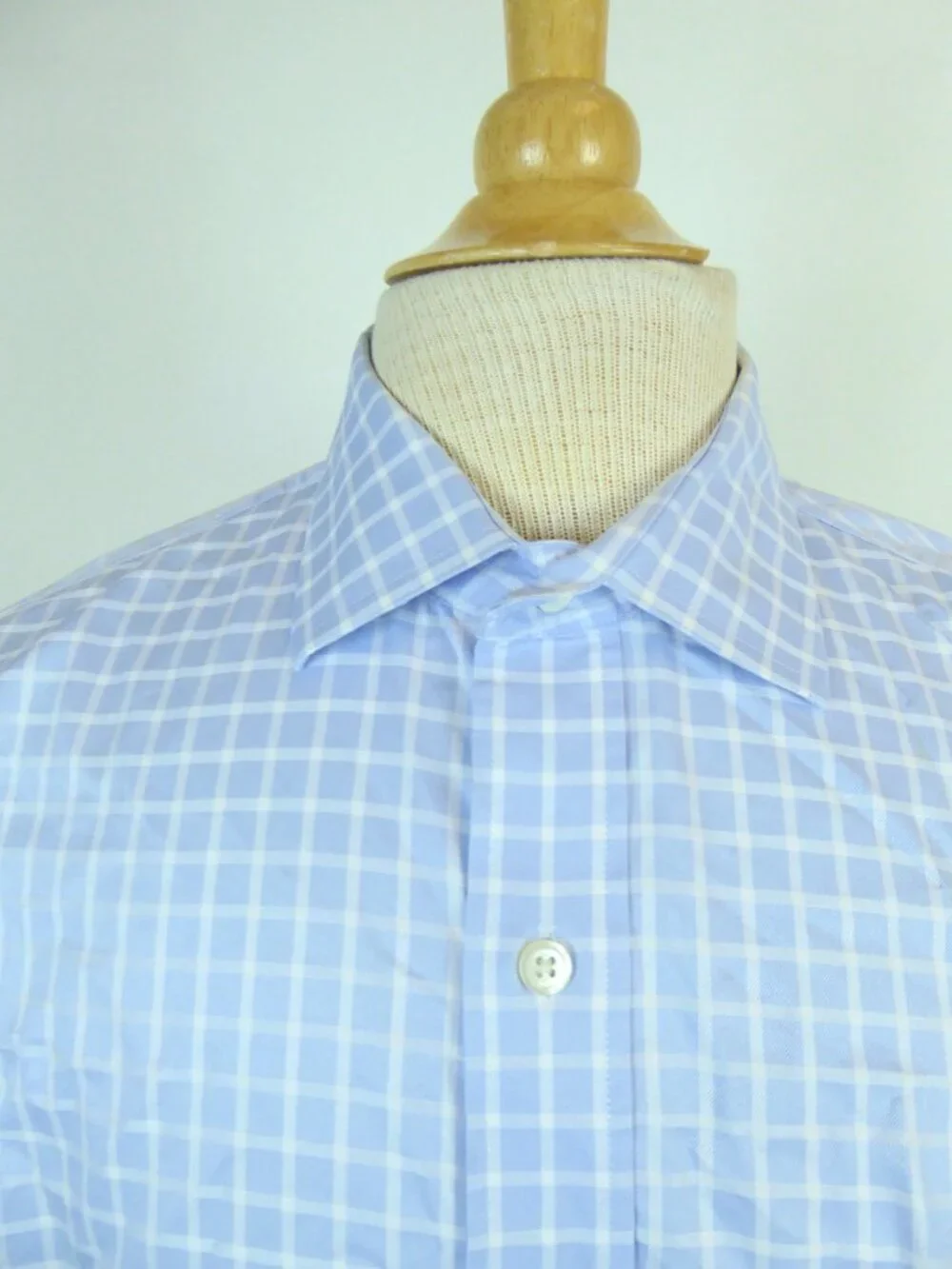 BANANA REPUBLIC blue box plaid SHIRT M 15 15.5 cotton dress button up